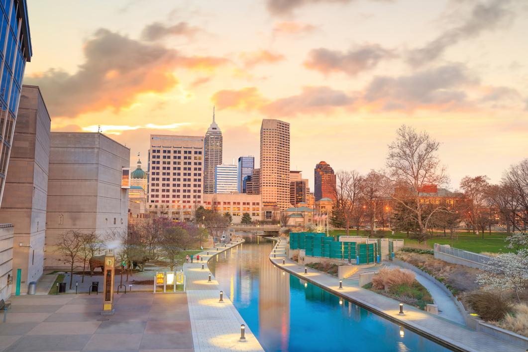 Indianapolis skyline at sunset